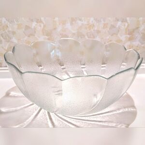 Large Clear Textured Swirl Glass Punch or Candy Bowl